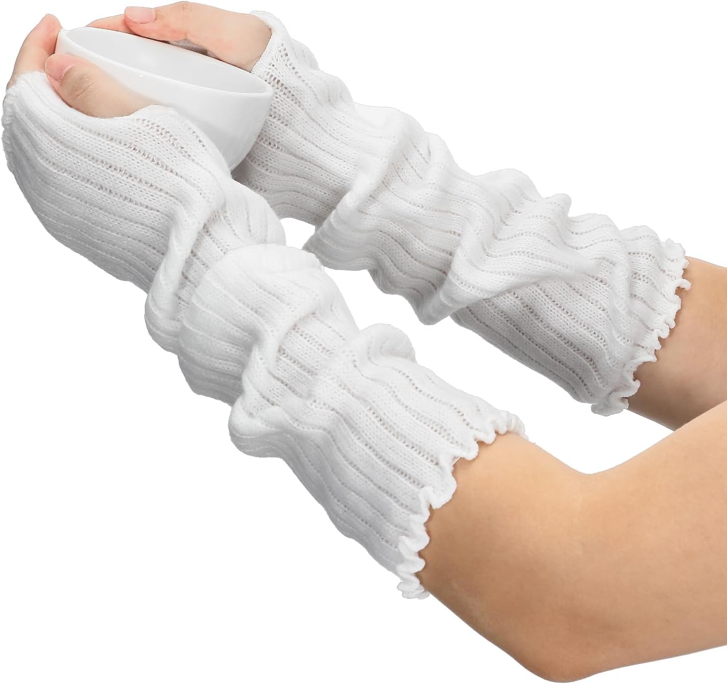 Arm Warmers for Long Sleeve Fingerless, Knit Mitten Gloves Sleeves with Thumb Hole Hip Hop Knitted Wrist Hand Cover