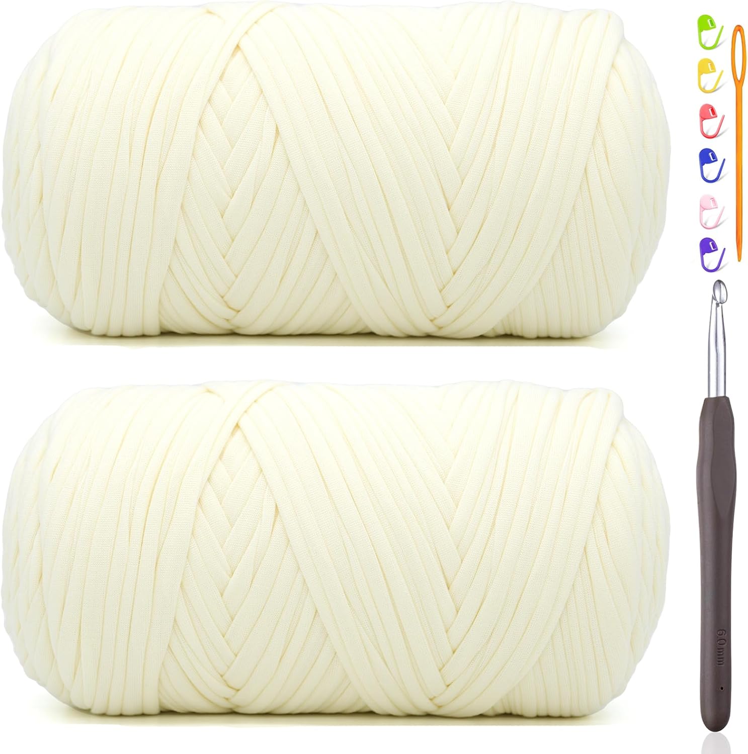 2 * 400G Tshirt Yarn for Crocheting,Light Khaki T Shirt Chunky Elastic Fabric Thick T-Shirt Crochet Yarn for Beginners Crocheting Hand Knitting Bag/Basket/Coasters/DIY Crafts/Home Decor