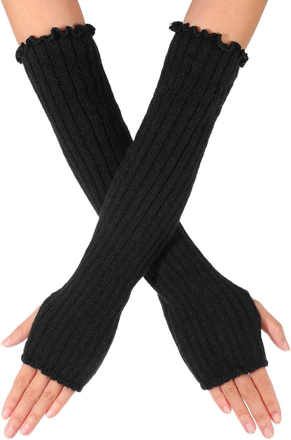 Arm Warmers for Long Sleeve Fingerless, Knit Mitten Gloves Sleeves with Thumb Hole Hip Hop Knitted Wrist Hand Cover