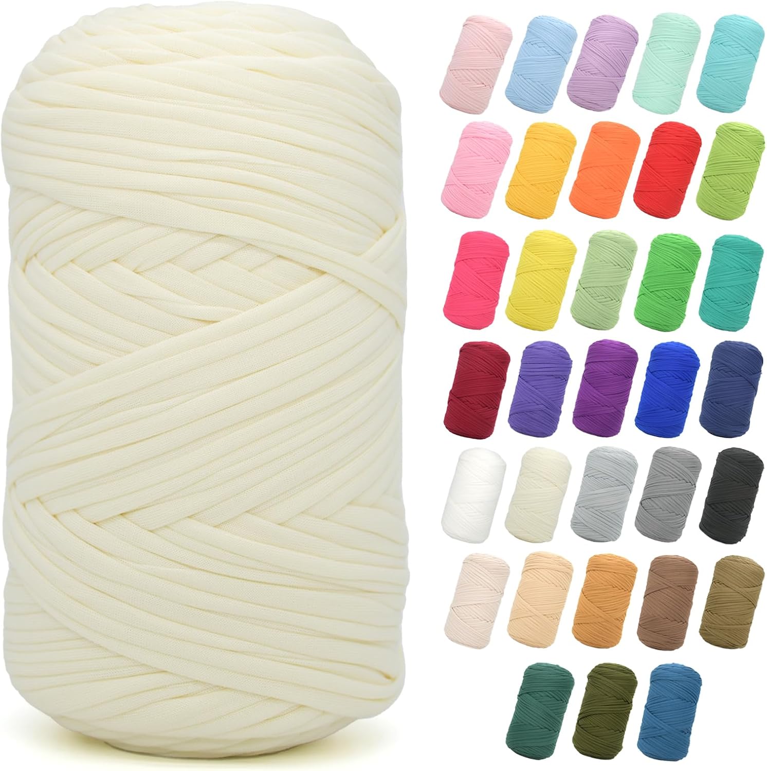 2 * 400G Tshirt Yarn for Crocheting,Light Khaki T Shirt Chunky Elastic Fabric Thick T-Shirt Crochet Yarn for Beginners Crocheting Hand Knitting Bag/Basket/Coasters/DIY Crafts/Home Decor