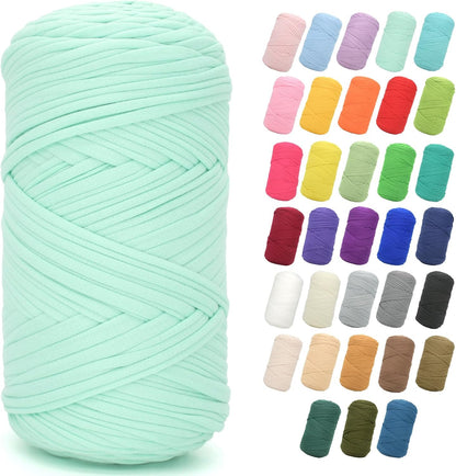 2 * 400G Tshirt Yarn for Crocheting,Light Khaki T Shirt Chunky Elastic Fabric Thick T-Shirt Crochet Yarn for Beginners Crocheting Hand Knitting Bag/Basket/Coasters/DIY Crafts/Home Decor
