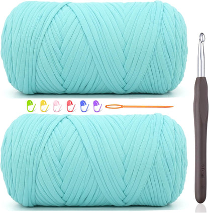2 * 400G Tshirt Yarn for Crocheting,Light Khaki T Shirt Chunky Elastic Fabric Thick T-Shirt Crochet Yarn for Beginners Crocheting Hand Knitting Bag/Basket/Coasters/DIY Crafts/Home Decor