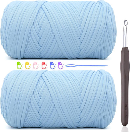 2 * 400G Tshirt Yarn for Crocheting,Light Khaki T Shirt Chunky Elastic Fabric Thick T-Shirt Crochet Yarn for Beginners Crocheting Hand Knitting Bag/Basket/Coasters/DIY Crafts/Home Decor