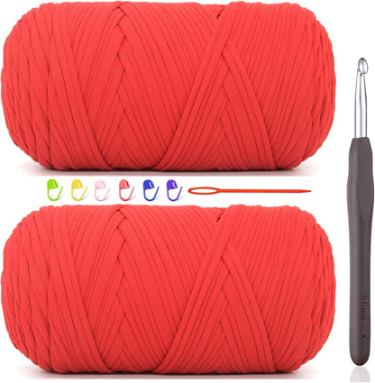 2 * 400G Tshirt Yarn for Crocheting,Light Khaki T Shirt Chunky Elastic Fabric Thick T-Shirt Crochet Yarn for Beginners Crocheting Hand Knitting Bag/Basket/Coasters/DIY Crafts/Home Decor