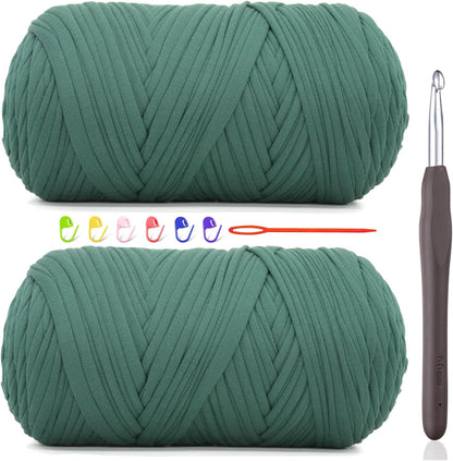 2 * 400G Tshirt Yarn for Crocheting,Light Khaki T Shirt Chunky Elastic Fabric Thick T-Shirt Crochet Yarn for Beginners Crocheting Hand Knitting Bag/Basket/Coasters/DIY Crafts/Home Decor
