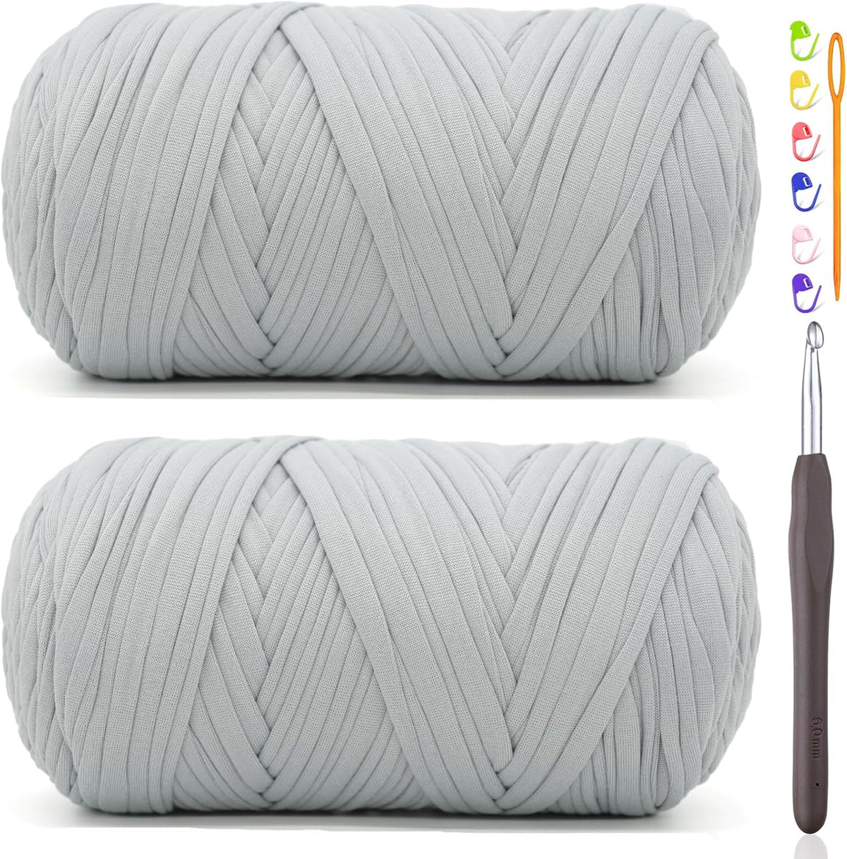 2 * 400G Tshirt Yarn for Crocheting,Light Khaki T Shirt Chunky Elastic Fabric Thick T-Shirt Crochet Yarn for Beginners Crocheting Hand Knitting Bag/Basket/Coasters/DIY Crafts/Home Decor