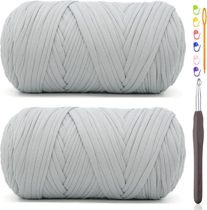 2 * 400G Tshirt Yarn for Crocheting,Light Khaki T Shirt Chunky Elastic Fabric Thick T-Shirt Crochet Yarn for Beginners Crocheting Hand Knitting Bag/Basket/Coasters/DIY Crafts/Home Decor