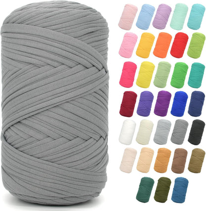 2 * 400G Tshirt Yarn for Crocheting,Light Khaki T Shirt Chunky Elastic Fabric Thick T-Shirt Crochet Yarn for Beginners Crocheting Hand Knitting Bag/Basket/Coasters/DIY Crafts/Home Decor