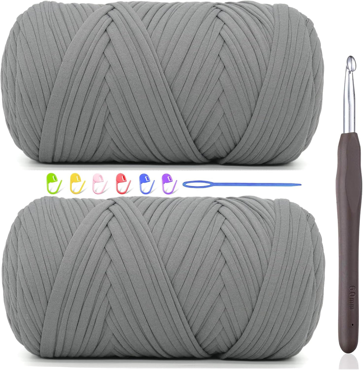 2 * 400G Tshirt Yarn for Crocheting,Light Khaki T Shirt Chunky Elastic Fabric Thick T-Shirt Crochet Yarn for Beginners Crocheting Hand Knitting Bag/Basket/Coasters/DIY Crafts/Home Decor