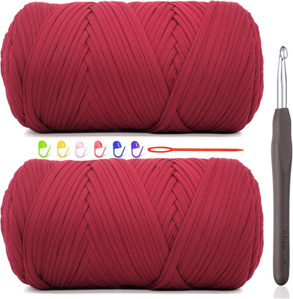 2 * 400G Tshirt Yarn for Crocheting,Light Khaki T Shirt Chunky Elastic Fabric Thick T-Shirt Crochet Yarn for Beginners Crocheting Hand Knitting Bag/Basket/Coasters/DIY Crafts/Home Decor