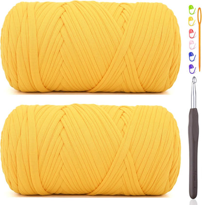 2 * 400G Tshirt Yarn for Crocheting,Light Khaki T Shirt Chunky Elastic Fabric Thick T-Shirt Crochet Yarn for Beginners Crocheting Hand Knitting Bag/Basket/Coasters/DIY Crafts/Home Decor
