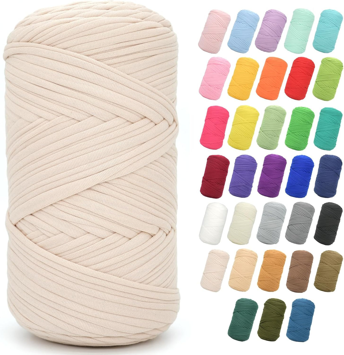 2 * 400G Tshirt Yarn for Crocheting,Light Khaki T Shirt Chunky Elastic Fabric Thick T-Shirt Crochet Yarn for Beginners Crocheting Hand Knitting Bag/Basket/Coasters/DIY Crafts/Home Decor