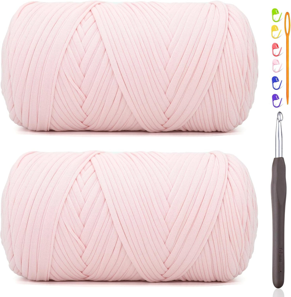 2 * 400G Tshirt Yarn for Crocheting,Light Khaki T Shirt Chunky Elastic Fabric Thick T-Shirt Crochet Yarn for Beginners Crocheting Hand Knitting Bag/Basket/Coasters/DIY Crafts/Home Decor