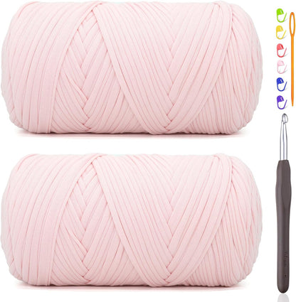2 * 400G Tshirt Yarn for Crocheting,Light Khaki T Shirt Chunky Elastic Fabric Thick T-Shirt Crochet Yarn for Beginners Crocheting Hand Knitting Bag/Basket/Coasters/DIY Crafts/Home Decor