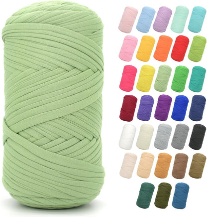 2 * 400G Tshirt Yarn for Crocheting,Light Khaki T Shirt Chunky Elastic Fabric Thick T-Shirt Crochet Yarn for Beginners Crocheting Hand Knitting Bag/Basket/Coasters/DIY Crafts/Home Decor