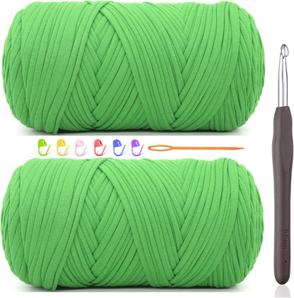2 * 400G Tshirt Yarn for Crocheting,Light Khaki T Shirt Chunky Elastic Fabric Thick T-Shirt Crochet Yarn for Beginners Crocheting Hand Knitting Bag/Basket/Coasters/DIY Crafts/Home Decor