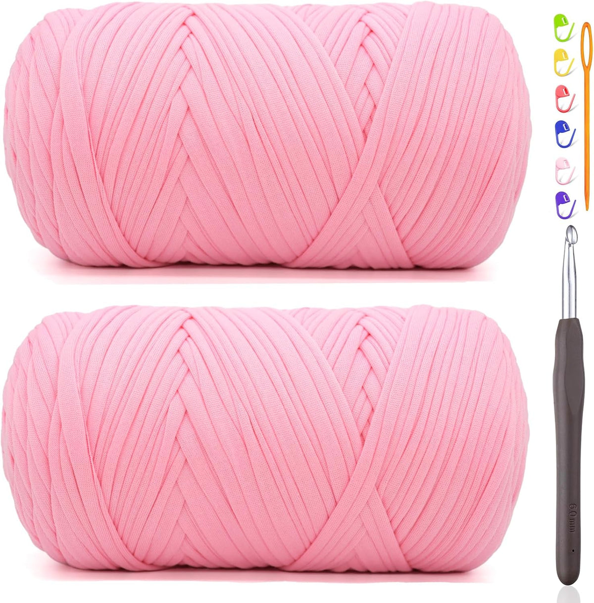 2 * 400G Tshirt Yarn for Crocheting,Light Khaki T Shirt Chunky Elastic Fabric Thick T-Shirt Crochet Yarn for Beginners Crocheting Hand Knitting Bag/Basket/Coasters/DIY Crafts/Home Decor