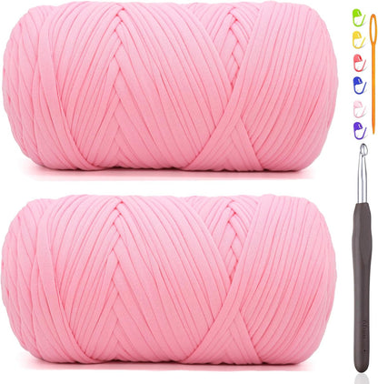2 * 400G Tshirt Yarn for Crocheting,Light Khaki T Shirt Chunky Elastic Fabric Thick T-Shirt Crochet Yarn for Beginners Crocheting Hand Knitting Bag/Basket/Coasters/DIY Crafts/Home Decor
