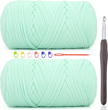 2 * 400G Tshirt Yarn for Crocheting,Light Khaki T Shirt Chunky Elastic Fabric Thick T-Shirt Crochet Yarn for Beginners Crocheting Hand Knitting Bag/Basket/Coasters/DIY Crafts/Home Decor