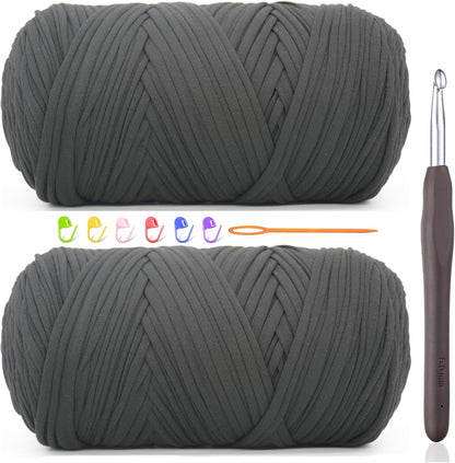 2 * 400G Tshirt Yarn for Crocheting,Light Khaki T Shirt Chunky Elastic Fabric Thick T-Shirt Crochet Yarn for Beginners Crocheting Hand Knitting Bag/Basket/Coasters/DIY Crafts/Home Decor