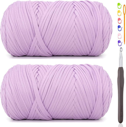 2 * 400G Tshirt Yarn for Crocheting,Light Khaki T Shirt Chunky Elastic Fabric Thick T-Shirt Crochet Yarn for Beginners Crocheting Hand Knitting Bag/Basket/Coasters/DIY Crafts/Home Decor