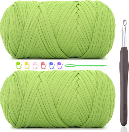 2 * 400G Tshirt Yarn for Crocheting,Light Khaki T Shirt Chunky Elastic Fabric Thick T-Shirt Crochet Yarn for Beginners Crocheting Hand Knitting Bag/Basket/Coasters/DIY Crafts/Home Decor