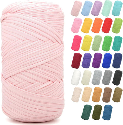 2 * 400G Tshirt Yarn for Crocheting,Light Khaki T Shirt Chunky Elastic Fabric Thick T-Shirt Crochet Yarn for Beginners Crocheting Hand Knitting Bag/Basket/Coasters/DIY Crafts/Home Decor