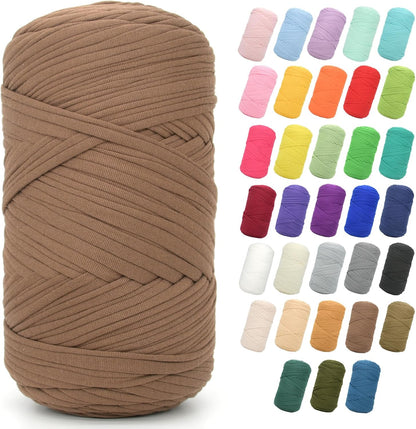 2 * 400G Tshirt Yarn for Crocheting,Light Khaki T Shirt Chunky Elastic Fabric Thick T-Shirt Crochet Yarn for Beginners Crocheting Hand Knitting Bag/Basket/Coasters/DIY Crafts/Home Decor