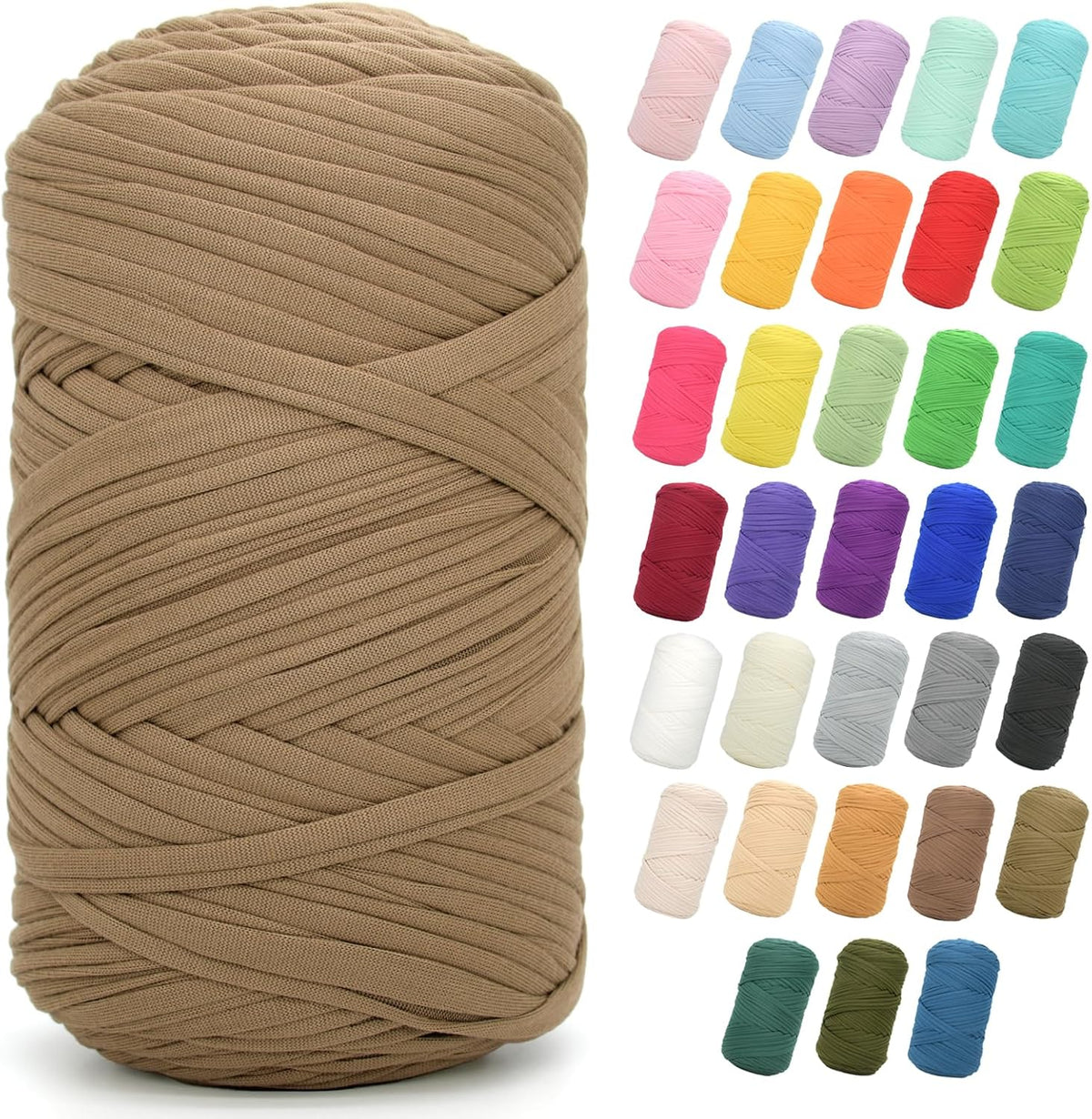 2 * 400G Tshirt Yarn for Crocheting,Light Khaki T Shirt Chunky Elastic Fabric Thick T-Shirt Crochet Yarn for Beginners Crocheting Hand Knitting Bag/Basket/Coasters/DIY Crafts/Home Decor