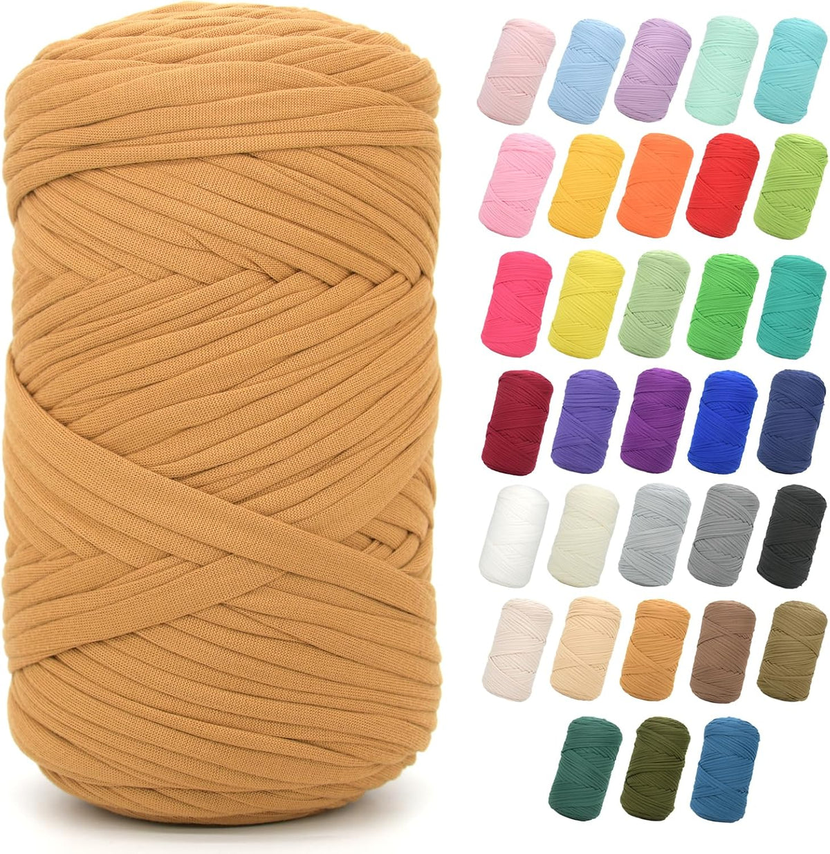 2 * 400G Tshirt Yarn for Crocheting,Light Khaki T Shirt Chunky Elastic Fabric Thick T-Shirt Crochet Yarn for Beginners Crocheting Hand Knitting Bag/Basket/Coasters/DIY Crafts/Home Decor