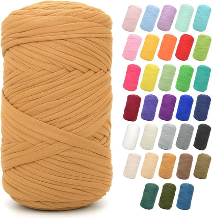 2 * 400G Tshirt Yarn for Crocheting,Light Khaki T Shirt Chunky Elastic Fabric Thick T-Shirt Crochet Yarn for Beginners Crocheting Hand Knitting Bag/Basket/Coasters/DIY Crafts/Home Decor