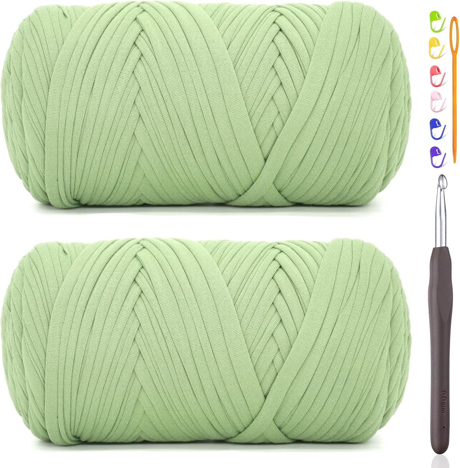 2 * 400G Tshirt Yarn for Crocheting,Light Khaki T Shirt Chunky Elastic Fabric Thick T-Shirt Crochet Yarn for Beginners Crocheting Hand Knitting Bag/Basket/Coasters/DIY Crafts/Home Decor