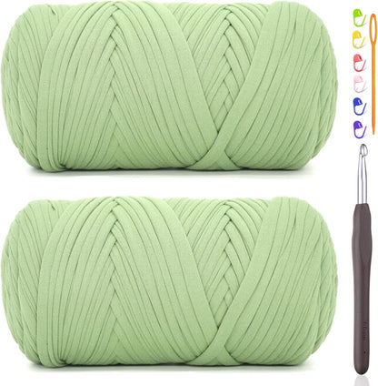2 * 400G Tshirt Yarn for Crocheting,Light Khaki T Shirt Chunky Elastic Fabric Thick T-Shirt Crochet Yarn for Beginners Crocheting Hand Knitting Bag/Basket/Coasters/DIY Crafts/Home Decor