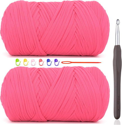 2 * 400G Tshirt Yarn for Crocheting,Light Khaki T Shirt Chunky Elastic Fabric Thick T-Shirt Crochet Yarn for Beginners Crocheting Hand Knitting Bag/Basket/Coasters/DIY Crafts/Home Decor