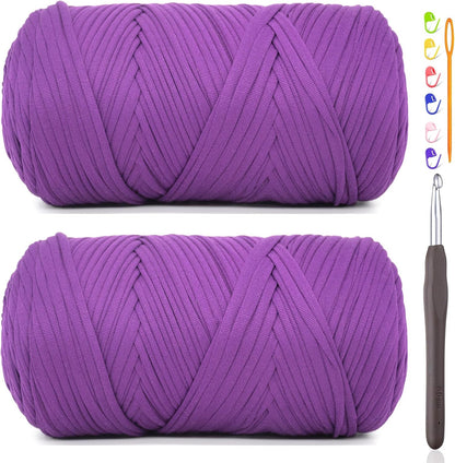 2 * 400G Tshirt Yarn for Crocheting,Light Khaki T Shirt Chunky Elastic Fabric Thick T-Shirt Crochet Yarn for Beginners Crocheting Hand Knitting Bag/Basket/Coasters/DIY Crafts/Home Decor