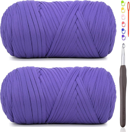 2 * 400G Tshirt Yarn for Crocheting,Light Khaki T Shirt Chunky Elastic Fabric Thick T-Shirt Crochet Yarn for Beginners Crocheting Hand Knitting Bag/Basket/Coasters/DIY Crafts/Home Decor
